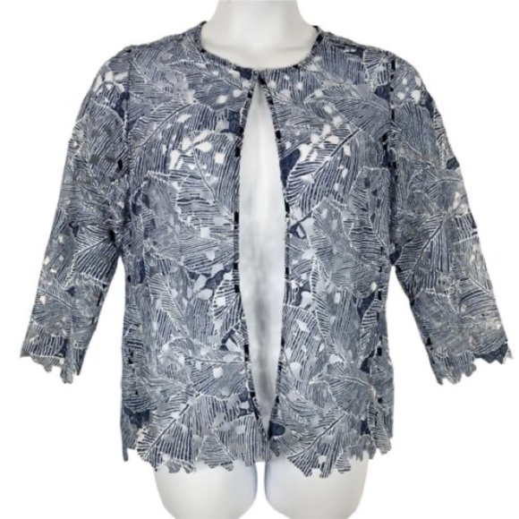 Chico’s lace cardigan jacket blue size 2x scalloped hems - Picture 1 of 11
